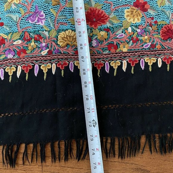 Kashmir Shawl Hand Embroidered Cashmere Hook Work Turquoise Indian Stole - Picture 10 of 12